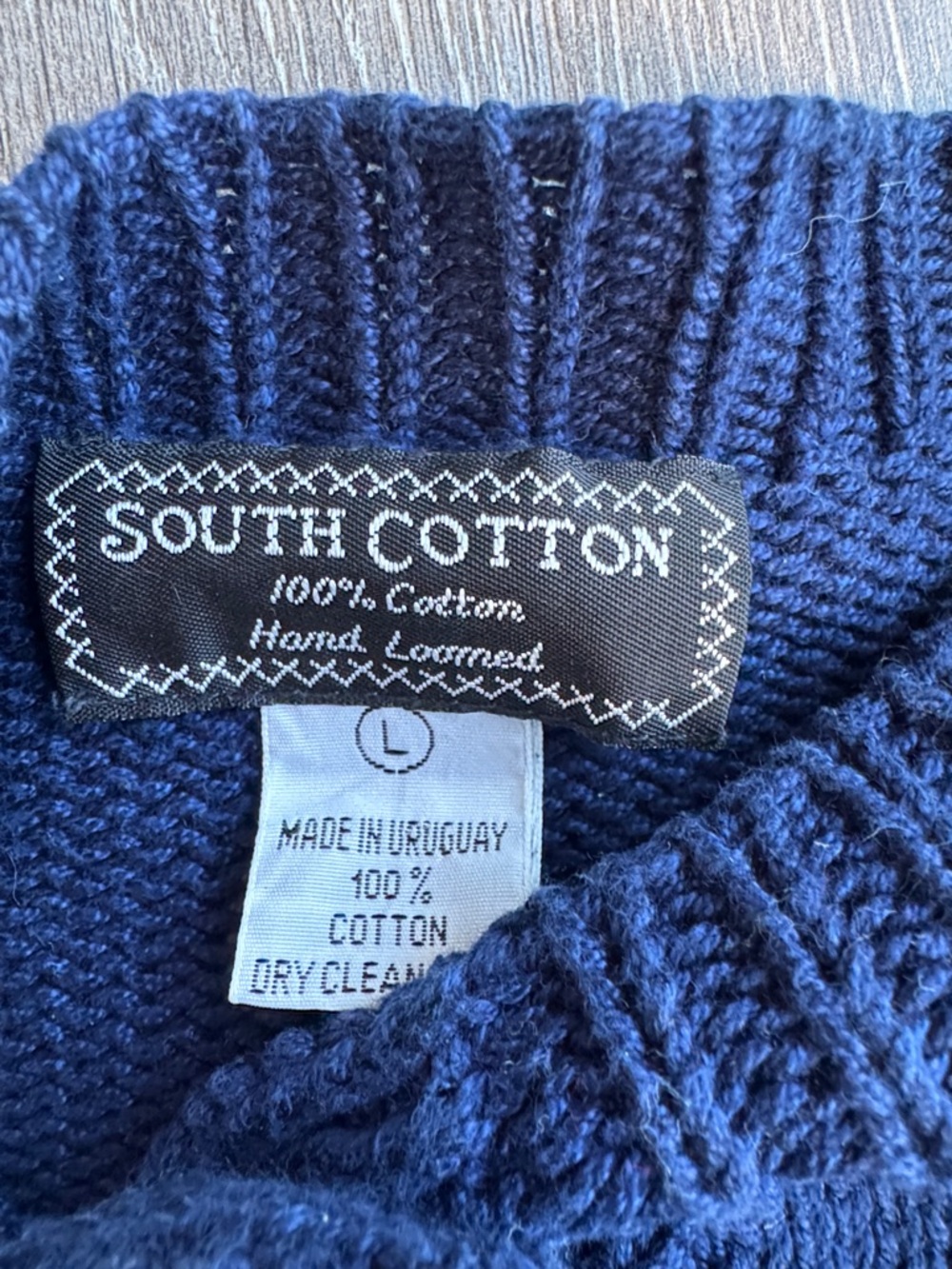 South Cotton Fourth of July Navy Hand-Knitted Cotton Sweater 0468 - Picture 7 of 10